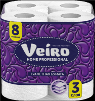 Туалетная бумага VEIRO,  15м, 3-слоя, бел., Professional Comfort, 8рул